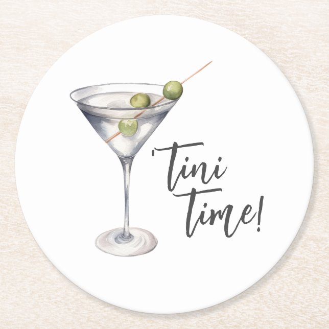 Funny 'Tini Time Martini Cocktail' Underlägg Papper Rund (Framsidan)