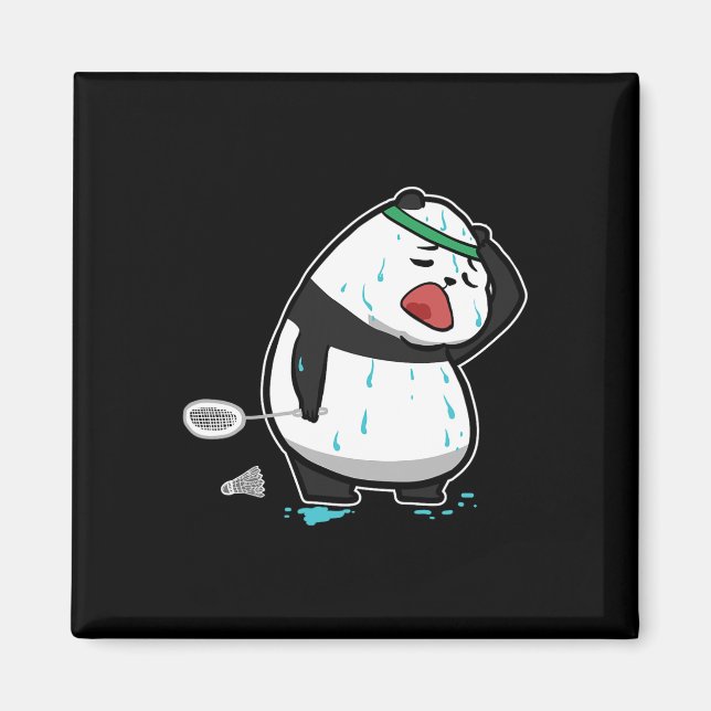 Funny Tired Panda Spela Badminton Magnet (Framsidan)