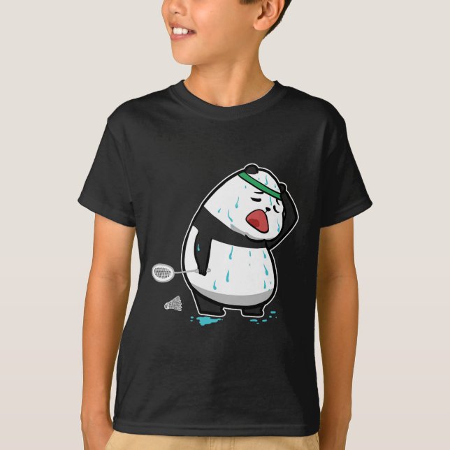 Funny Tired Panda Spela Badminton T Shirt (Framsida)