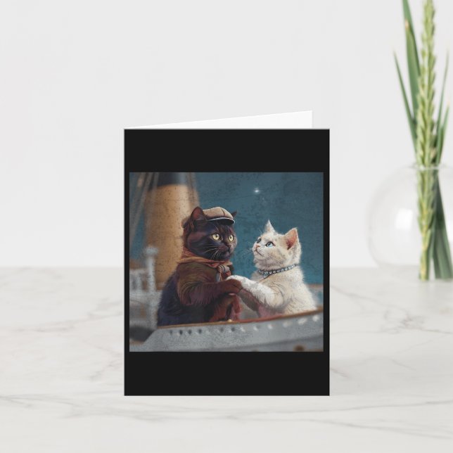 Funny Titanic Movie Cat Meme Rms Cruise Frakt Mana Kort (Framsida)