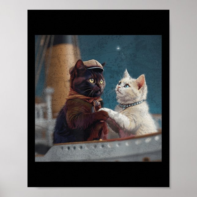 Funny Titanic Movie Cat Meme Rms Cruise Ship Men W Poster (Framsidan)