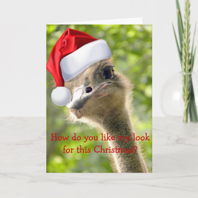 ©Funny Tittar Ostrich Santa Anpassningsbar Helgdag Helgkort (Framsida)