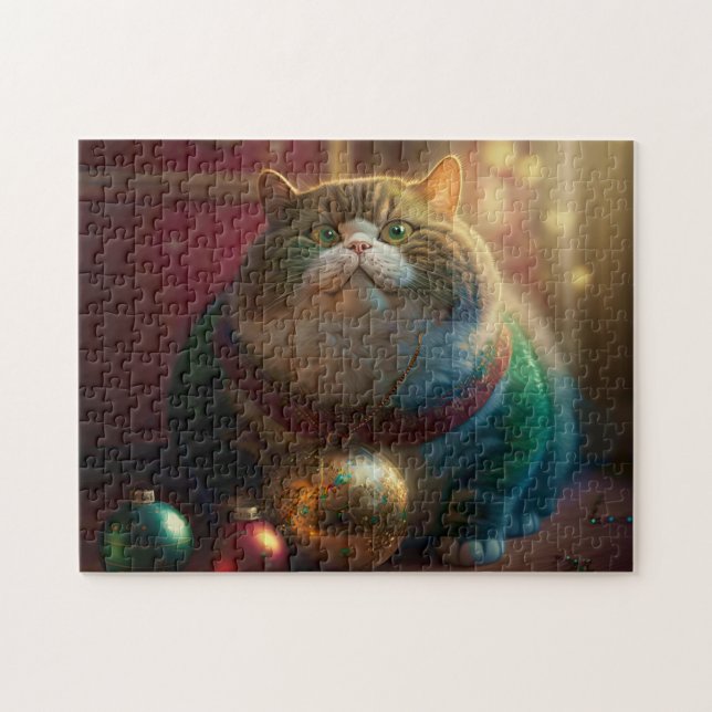 FUNNY TJOCK CAT CHRISTMAS JIGSAW PUZZLE PUSSEL (Horisontell)