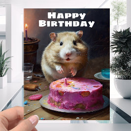 Funny Tjock Hamster och Candle Cake - Grattis på f Kort