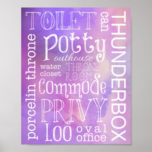 Funny Toilet Lila Rosa Watercolor Bathroom-tecken Poster (Framsidan)