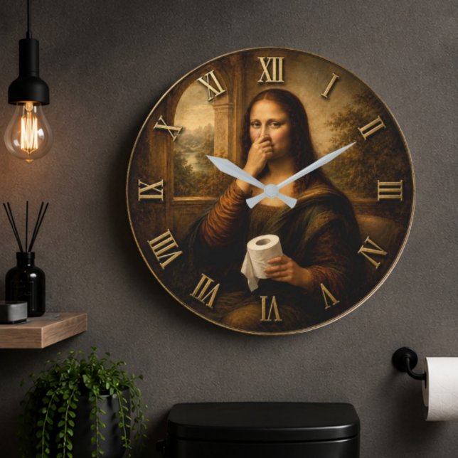 Funny Toilet Paper Mona Lisa Bathroom Humor Stor Klocka (Skapare uppladdad)