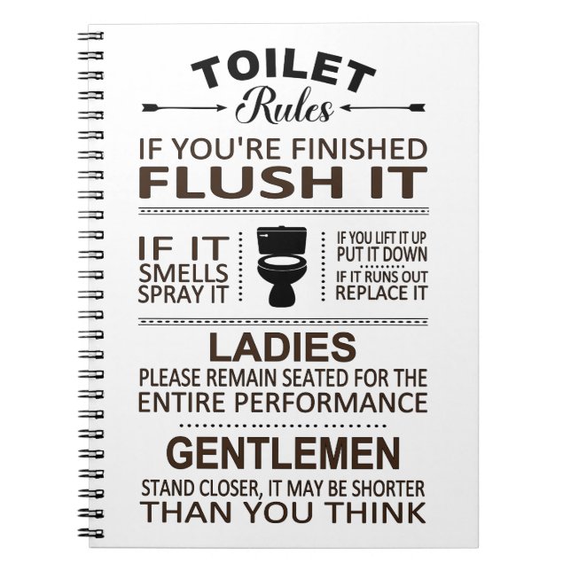 Funny Toilet Rules Bathroom Humor Anteckningsbok (Framsidan)
