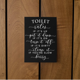 Funny Toilet Rules – Elegant White Text on Black Vykort