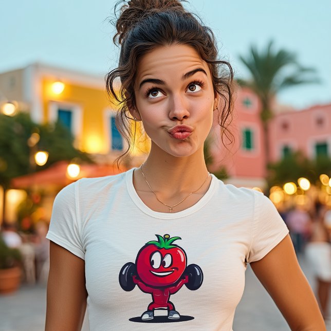 Funny Tomato Weightlifter – Cute Gym Cartoon T Shirt (Skapare uppladdad)