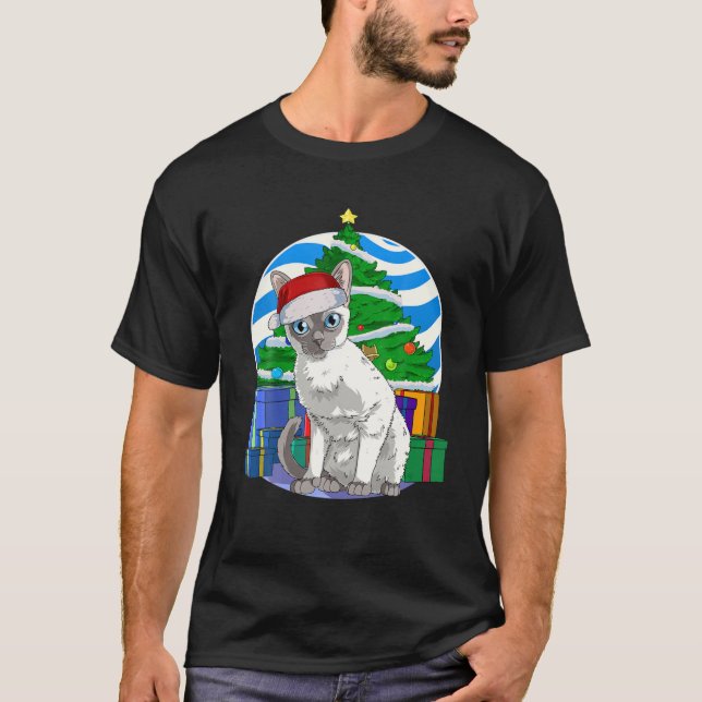 Funny Tonkinese Cat Santa Christmas Tree Decor T Shirt (Framsida)