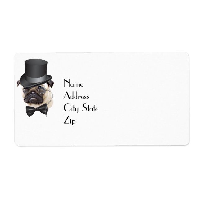 Funny Top hat Monocle Herr Pug Hund Fraktsedel (Framsidan)