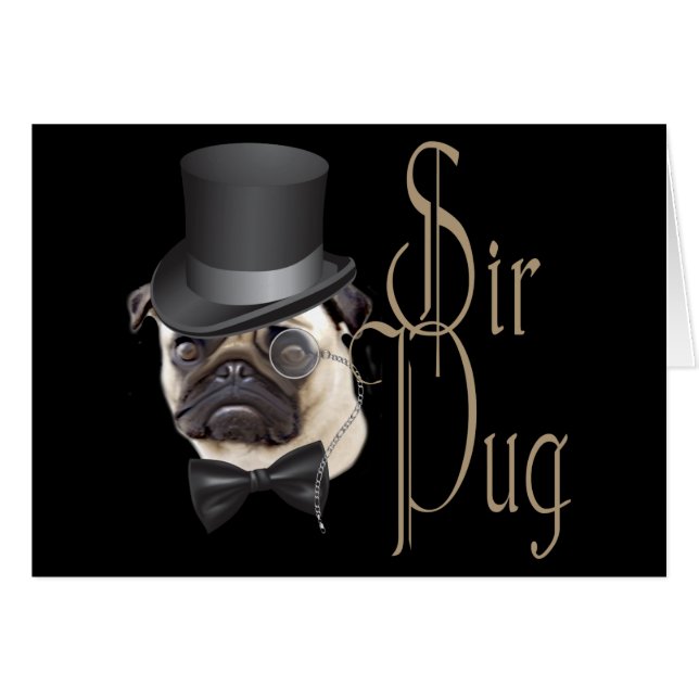 Funny Top hat Monocle Herr Pug Hund Hälsningskort (Framsidan Horizontal)