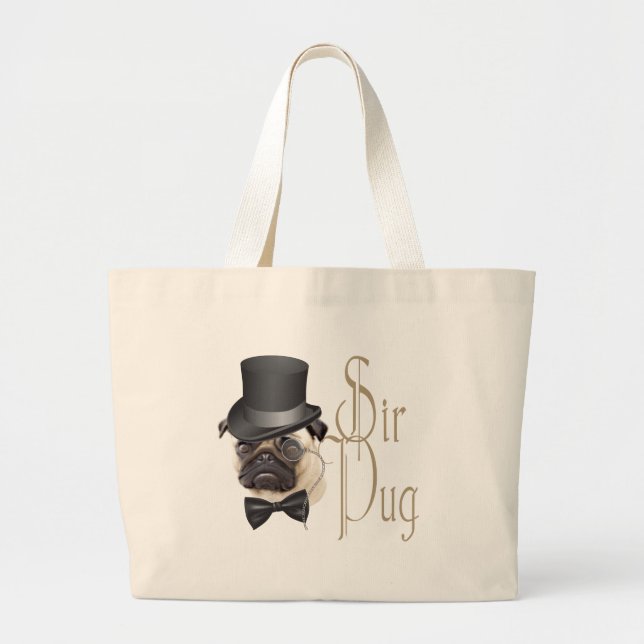 Funny Top hat Monocle Herr Pug Hund Jumbo Tygkasse (Framsidan)