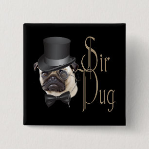Funny Top hat Monocle Herr Pug Hund Knapp