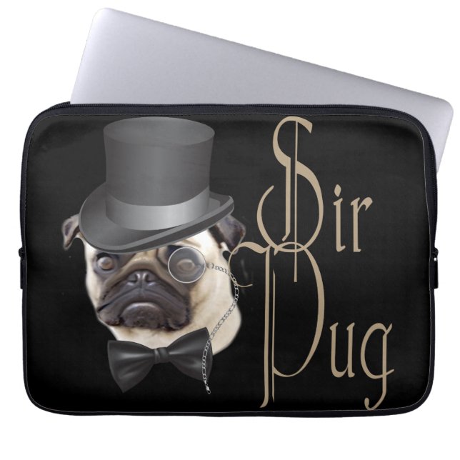 Funny Top hat Monocle Herr Pug Hund Laptop Fodral (Framsidan)