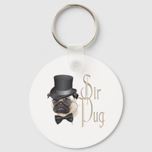 Funny Top hat Monocle Herr Pug Hund Nyckelring