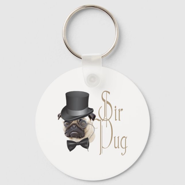 Funny Top hat Monocle Herr Pug Hund Nyckelring (Framsida)