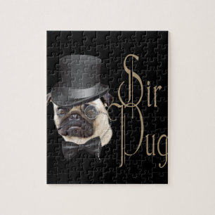 Funny Top hat Monocle Herr Pug Hund Pussel