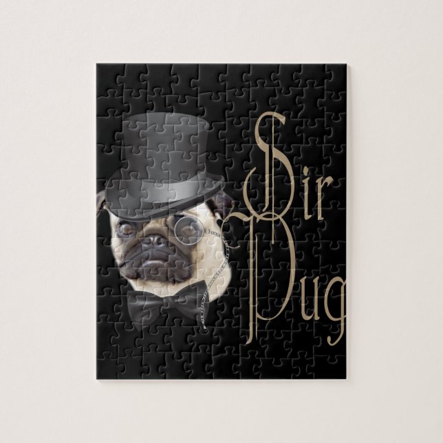Funny Top hat Monocle Herr Pug Hund Pussel (Vertikal)