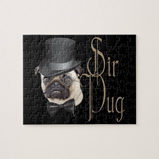 Funny Top hat Monocle Herr Pug Hund Pussel (Horisontell)