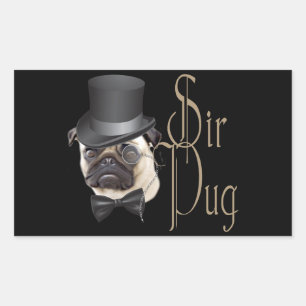 Funny Top hat Monocle Herr Pug Hund Rektangulärt Klistermärke