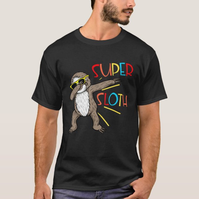 Funny Toppen Sloth Superhjälte Dabbing Dance Move  T Shirt (Framsida)