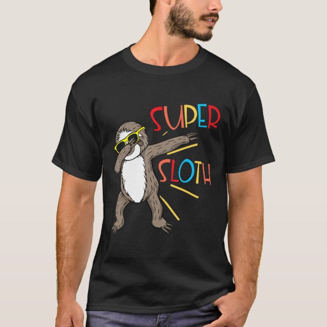 Funny Toppen Sloth Superhjälte Dabbing Dance Move  T Shirt (Framsida)