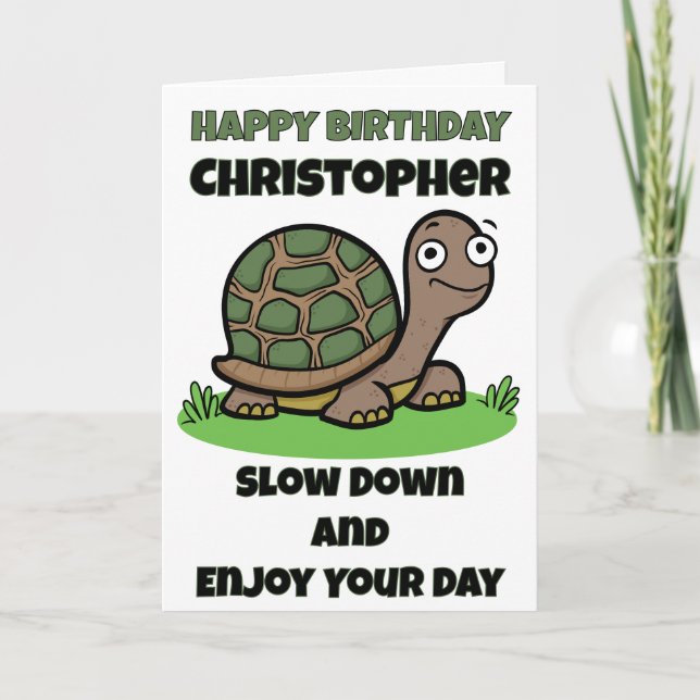 Funny Tortoise Birthday Slow And Steady Custom  Kort (Framsida)