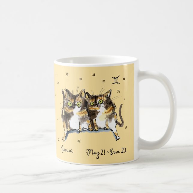 Funny tortoiseshell Gemini Zodiac Cats, Stjärnteck Kaffemugg (Höger)