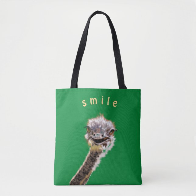Funny Tote Bag Lycklig Ostrich Anpassningsbar Färg Tygkasse (Framsida)