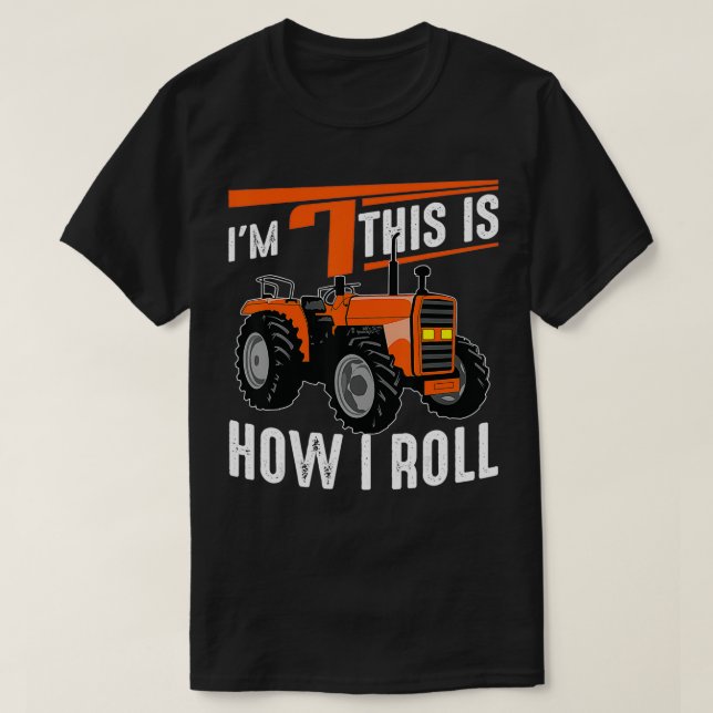 Funny Tractor 7:e Birthday Gift Cute 7 Ålder T Shirt (Design framsida)