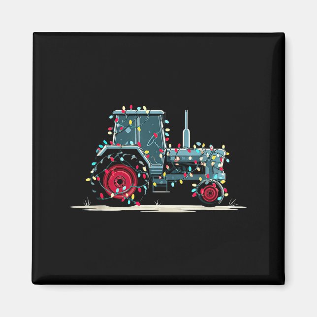 Funny Tractor Christmas Graphics Lights Lover Farm Magnet (Framsidan)