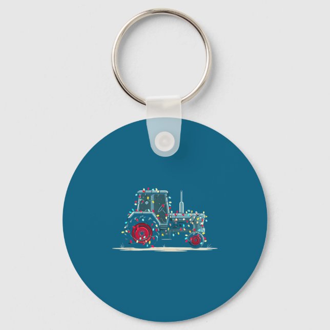 Funny Tractor Christmas Graphics Lights Lover Farm Nyckelring (Framsida)