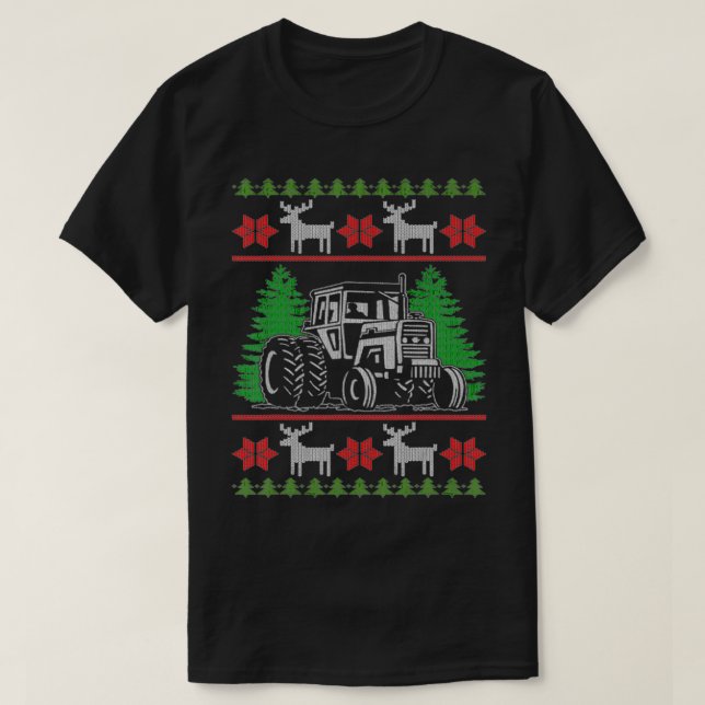 Funny Tractor Farmer Ugly Christmas Sweaters  T Shirt (Design framsida)