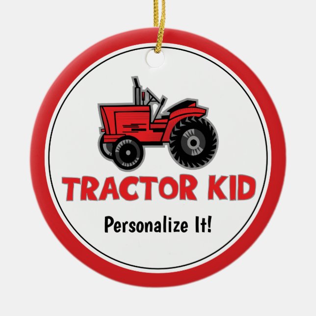 Funny Tractor Kid Red Helgdag Personalize Julgransprydnad Keramik (Framsidan)