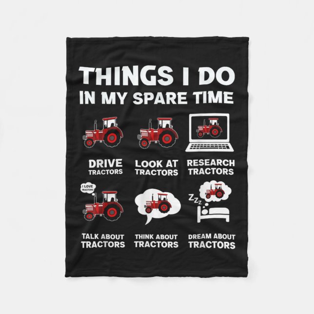 Funny Tractors Lover 6 Things I Do In My Spare Tim Fleecefilt (Framsidan)