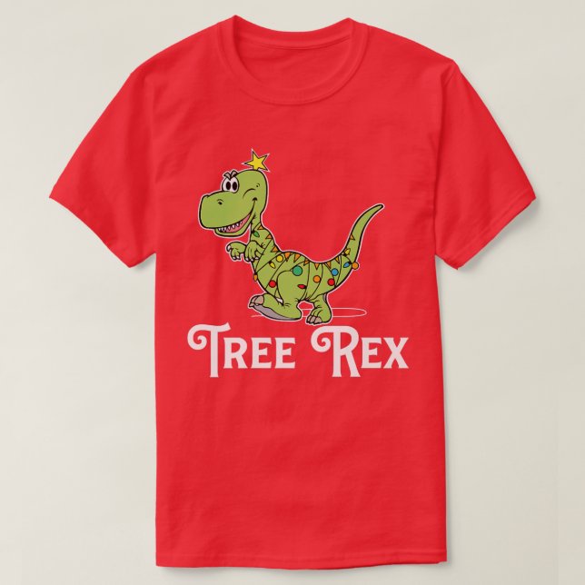 Funny Träd Re Dino Dinosaur Julafton jul Ljus T Shirt (Design framsida)