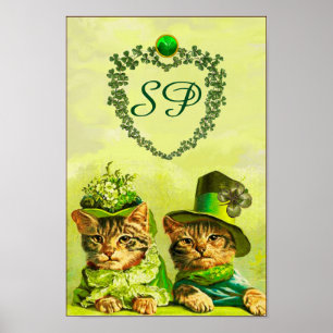 FUNNY TRADITIONELL ST.PATRICK'S CATS,HEART MONOGRA POSTER
