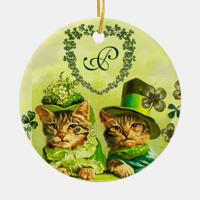 FUNNY TRADITIONELL ST.PATRICK'S DAY CATS HEART JULGRANSPRYDNAD KERAMIK (Framsidan)