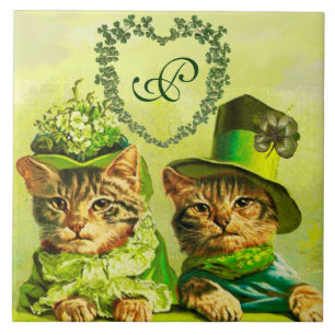 FUNNY TRADITIONELL ST.PATRICK'S DAY CATS HEART KAKELPLATTA