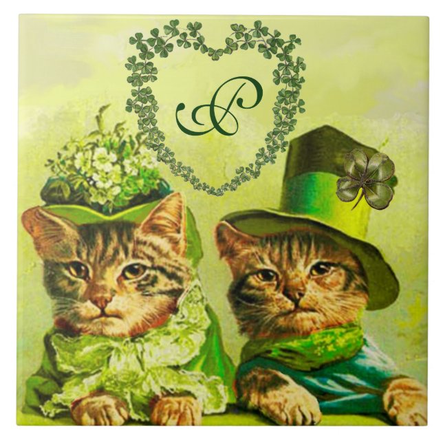 FUNNY TRADITIONELL ST.PATRICK'S DAY CATS HEART KAKELPLATTA (Framsidan)
