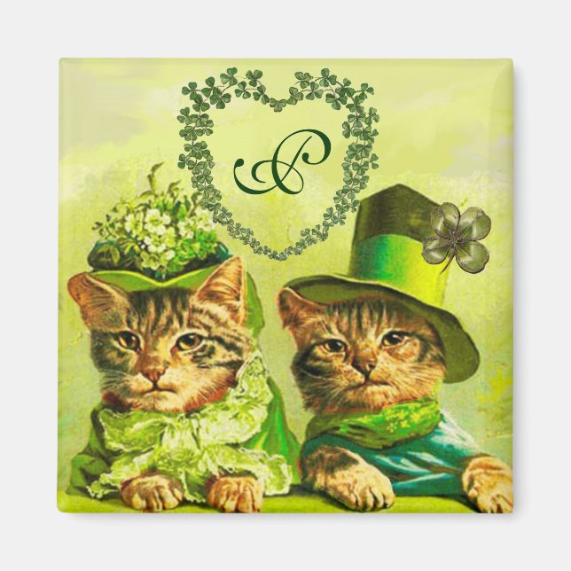 FUNNY TRADITIONELL ST.PATRICK'S DAY CATS HEART MAGNET (Framsidan)