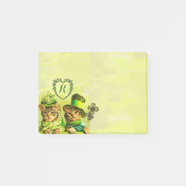FUNNY TRADITIONELL ST.PATRICK'S DAY CATS MONOGRAM POST-IT BLOCK (Framsida)