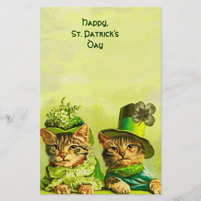 FUNNY TRADITIONELL ST PATRICK'S DAY CATS, SHAMROCK BREVPAPPER (Framsida)