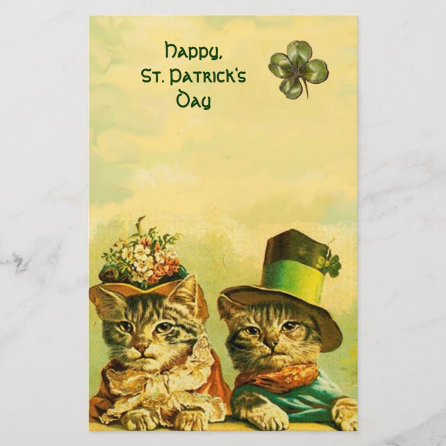 FUNNY TRADITIONELL ST PATRICK'S DAY CATS, SHAMROCK BREVPAPPER (Framsida)