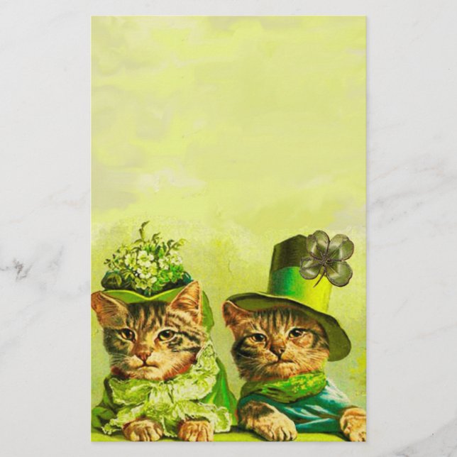 FUNNY TRADITIONELL ST PATRICK'S DAY CATS, SHAMROCK BREVPAPPER (Framsida)