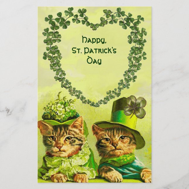 FUNNY TRADITIONELL ST PATRICK'S DAY CATS, SHAMROCK BREVPAPPER (Framsida)