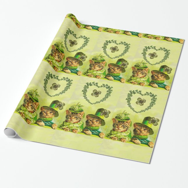 FUNNY TRADITIONELL ST.PATRICK'S DAY CATS with HEAR Presentpapper (Utrullad)