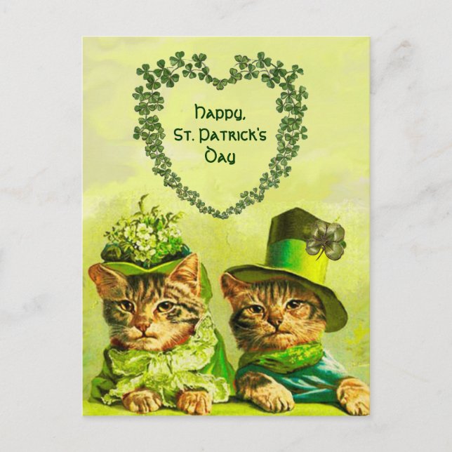 FUNNY TRADITIONELL ST.PATRICK'S DAY CATS with HEAR Vykort (Framsida)