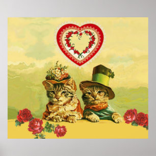 FUNNY TRADITIONELL VALENTINES DAY CATS,Hearts,Ro Poster